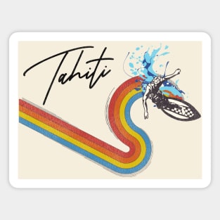 Retro 70s/80s Style Rainbow Surfing Wave Tahiti Magnet